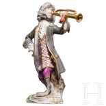 Figur aus der Affenkapelle, Der Trompeter, Meißen, wohl 20. Jhdt.Entwurf J. J. Kaendler. Porzellan