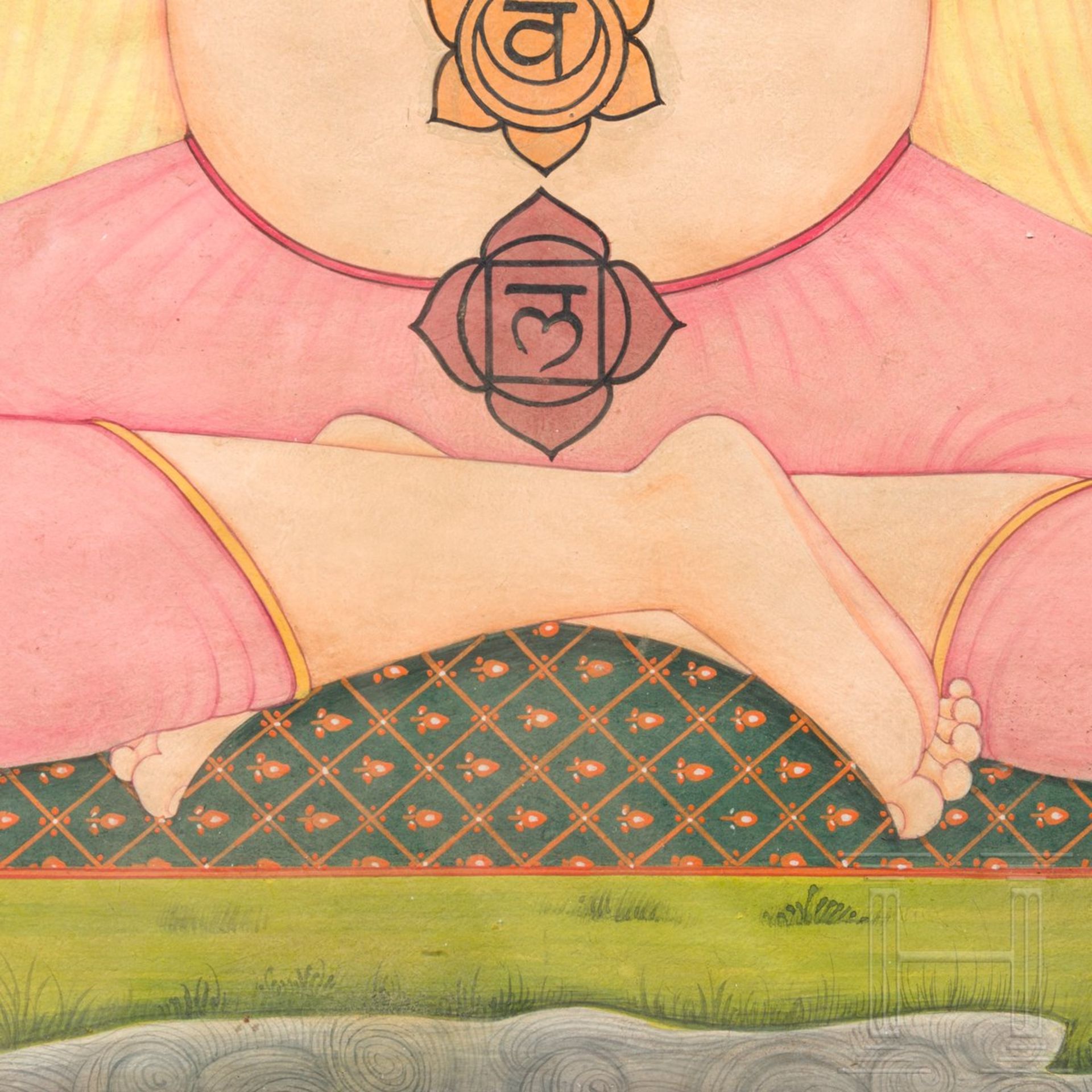 Yogi-Miniatur, Indien, Pahari, 19. Jhdt.Gouache auf Papier. Sitzender Yogi in "Lotus-Position" ( - Bild 4 aus 4