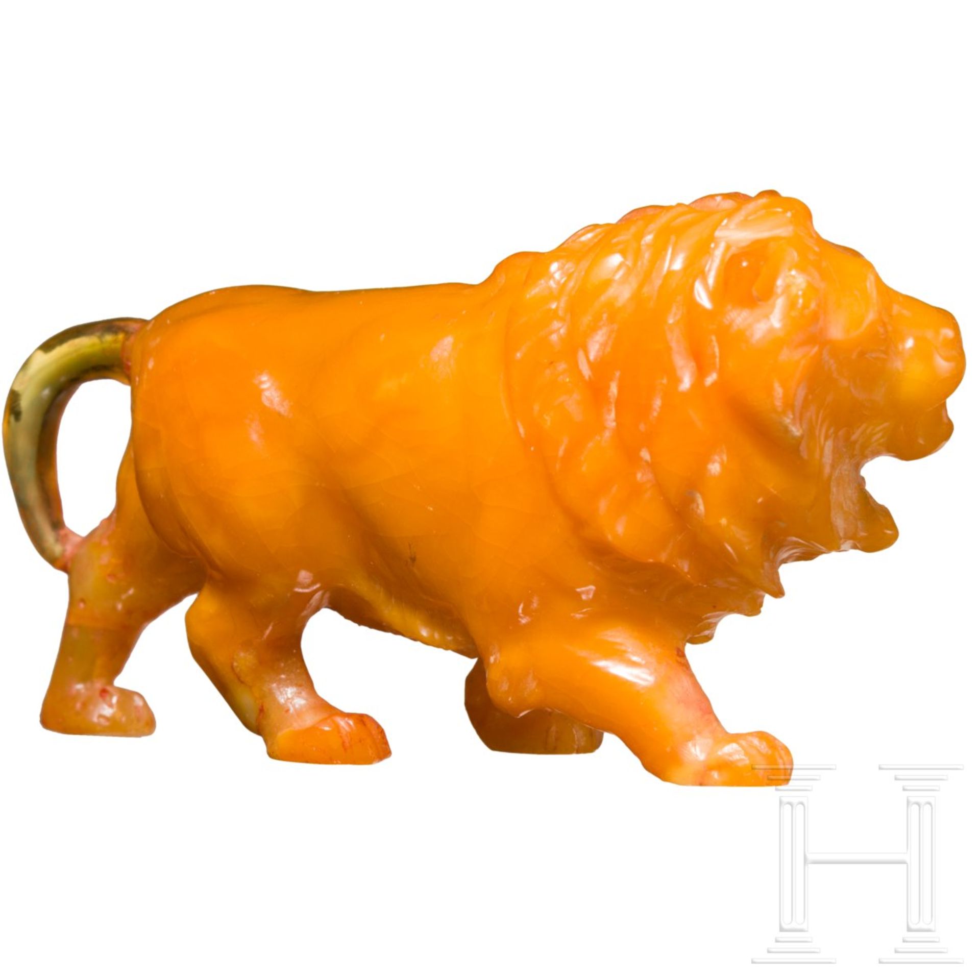 Kleine Skulptur eines Bernstein-Löwen, wohl Italien, 19. Jhdt.Vollplastisch geschnittenes Bernstein. - Bild 2 aus 2