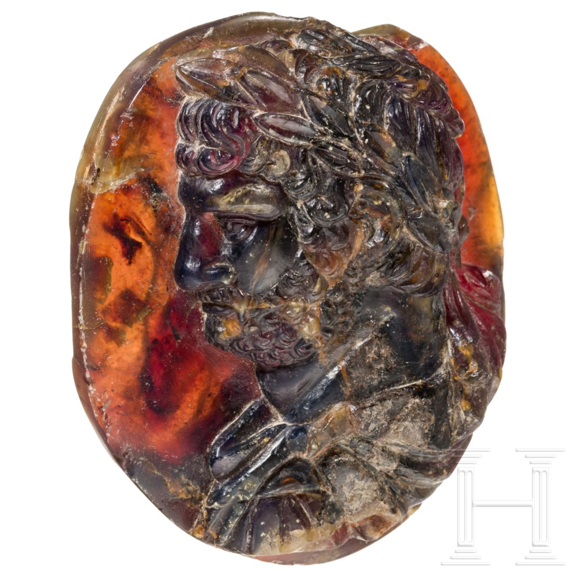 Bernstein-Medaillon mit Portrait eines Caesaren, Italien, wohl 17. Jhdt.Fein geschnittener - Bild 3 aus 3