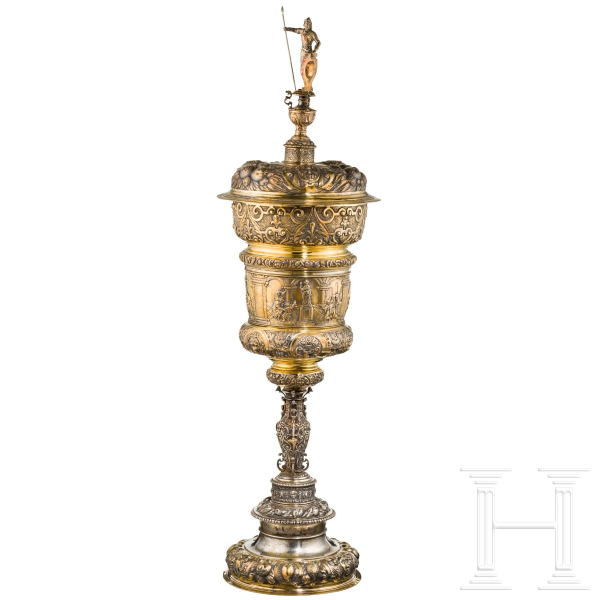 Monumentaler Vermeil-Deckelpokal, deutsch, 2. Hälfte 19. Jhdt.Silber, vergoldet, am Rand des - Bild 2 aus 12