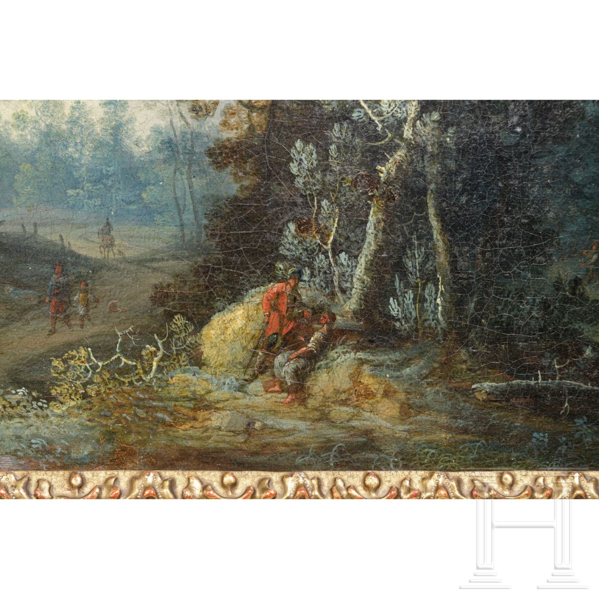 Ein Paar Landschaftsbilder in originalen Barockrahmen, Niederlande, 1. Hälfte 17. Jhdt. Öl auf - Bild 4 aus 7