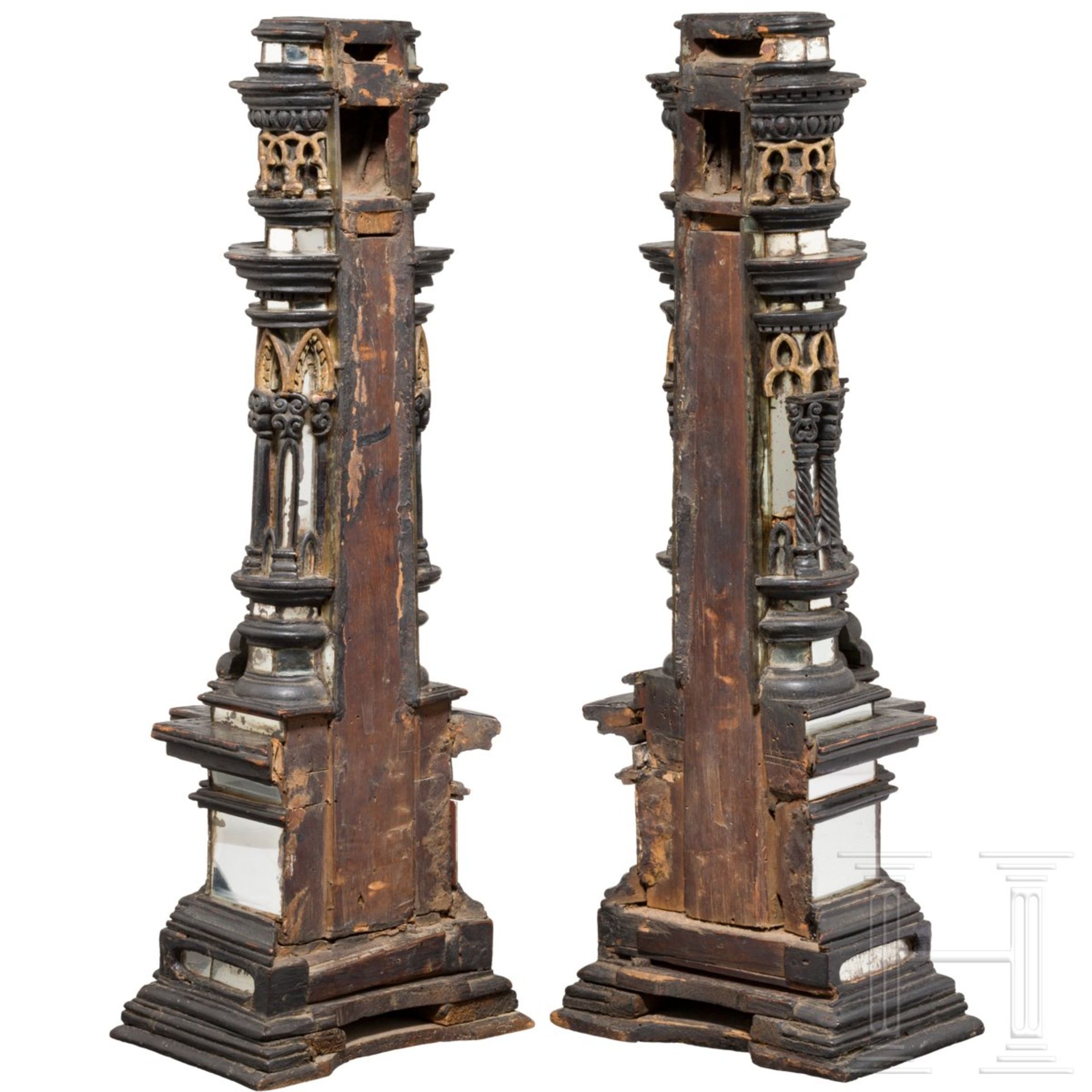 Außergewöhnliches Paar Kunstkammer-Objekte in Form von Renaissance-Pilastern, Augsburg, um - Bild 3 aus 6