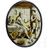 Ovales Rondell "Der Abschied des verlorenen Sohnes", Niederlande, um 1550Ovale Scheibe aus farblosem