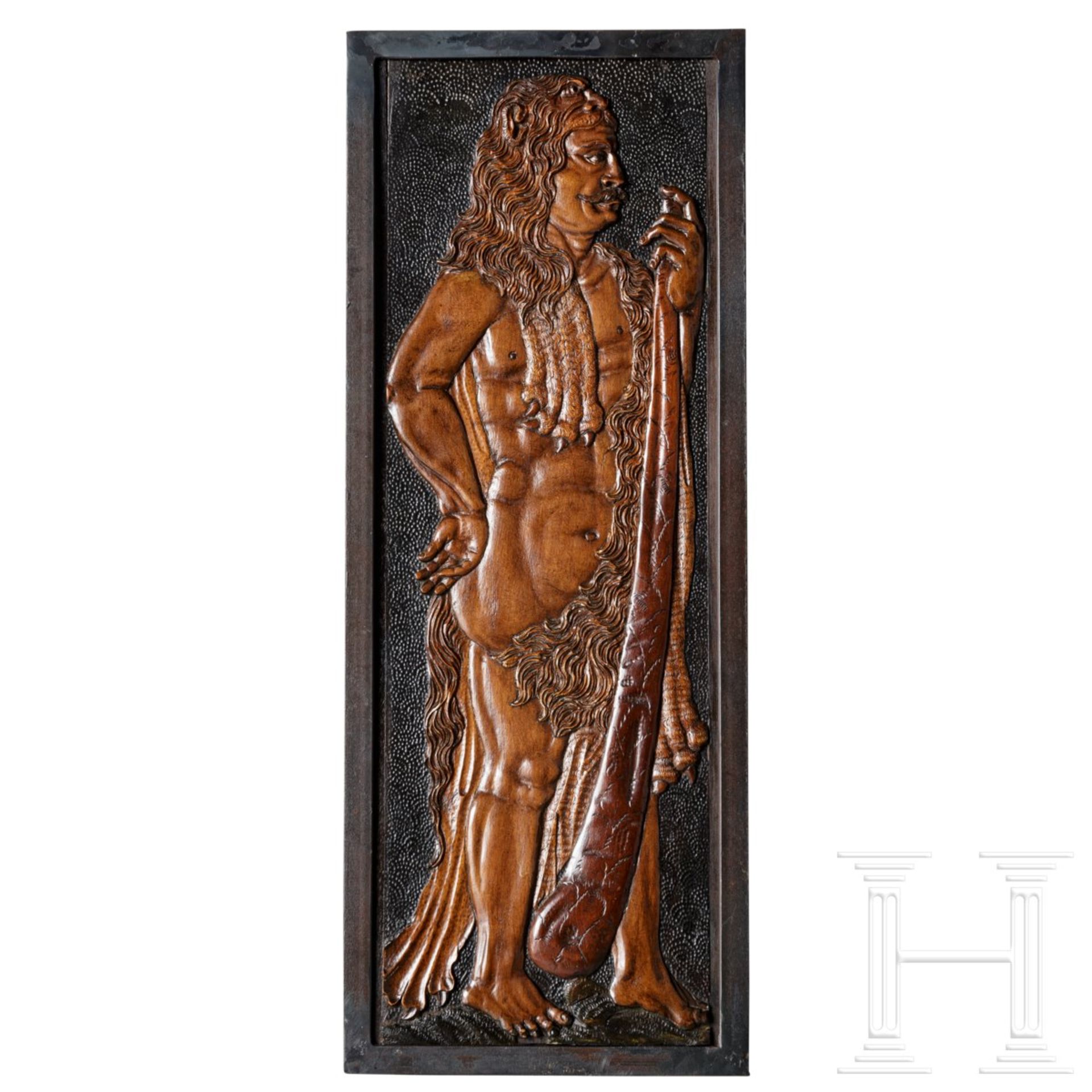 Herakles im Löwenfell, Eger, 17. Jhdt.Typische Reliefdarstellung des Herakles, in das Fell des