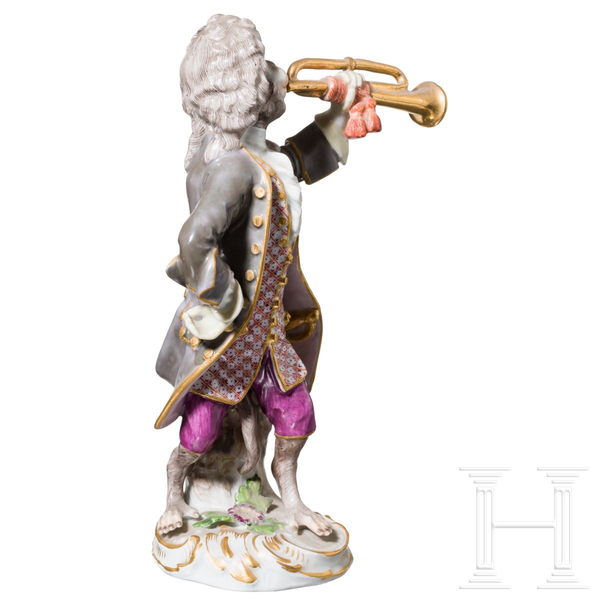 Figur aus der Affenkapelle, Der Trompeter, Meißen, wohl 20. Jhdt.Entwurf J. J. Kaendler. Porzellan - Image 3 of 4