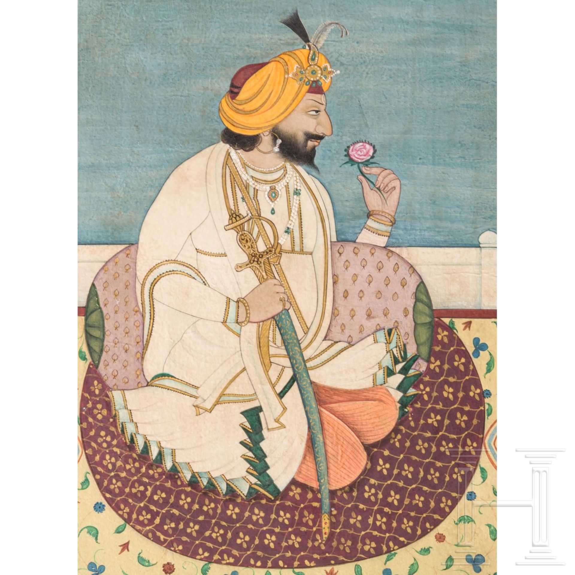 Miniatur des Maharadschas Gulab Singh von Kaschmir, Indien, Jammu, um 1880Gouache auf Papier. - Bild 4 aus 4