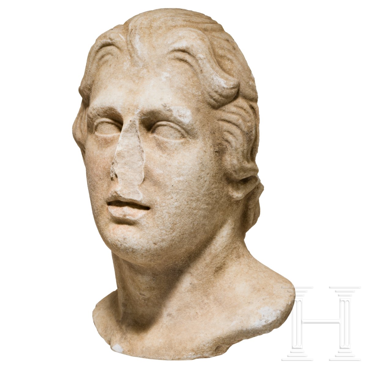 Fragment eines jugendlichen Marmorkopfes mit den Zügen Alexanders des Großen, römisch, 1. Jhdt. v. - Image 2 of 4