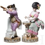 Zwei galante Porzellan-Figuren, Marcollini, die Kartenspielerin und der Schütze, Meißen, 19. Jhdt.