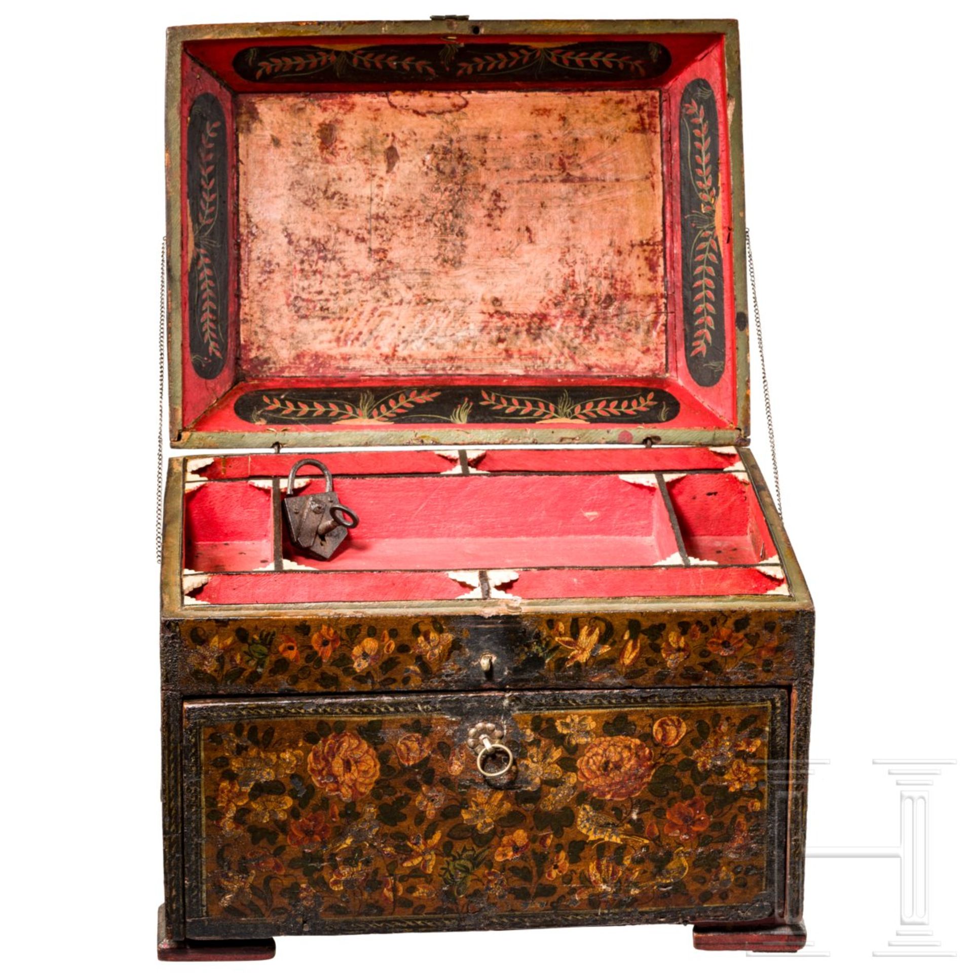 Kabinettkästchen, indopersisch, 1. Hälfte 19. Jhdt.Polychrom mit reichen floralen Ornamenten - Bild 2 aus 7
