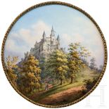 Großes Porzellanbild "Burg Hohenzollern", KPM, Berlin, um 1860Runde Porzellantafel mit handgemalter,