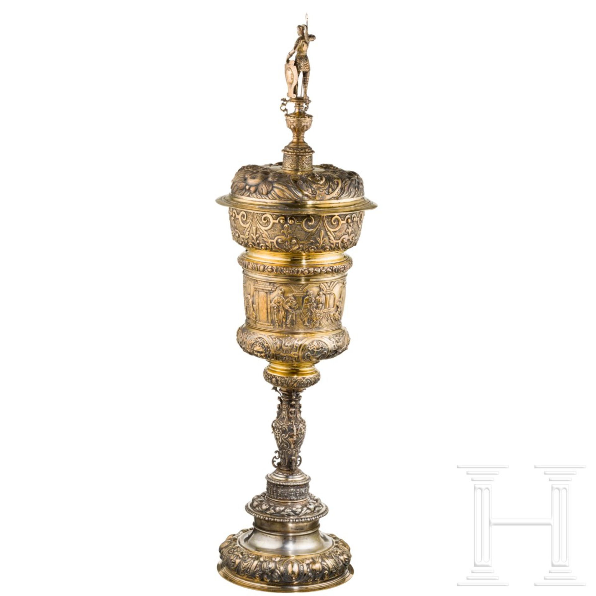 Monumentaler Vermeil-Deckelpokal, deutsch, 2. Hälfte 19. Jhdt.Silber, vergoldet, am Rand des - Bild 6 aus 12