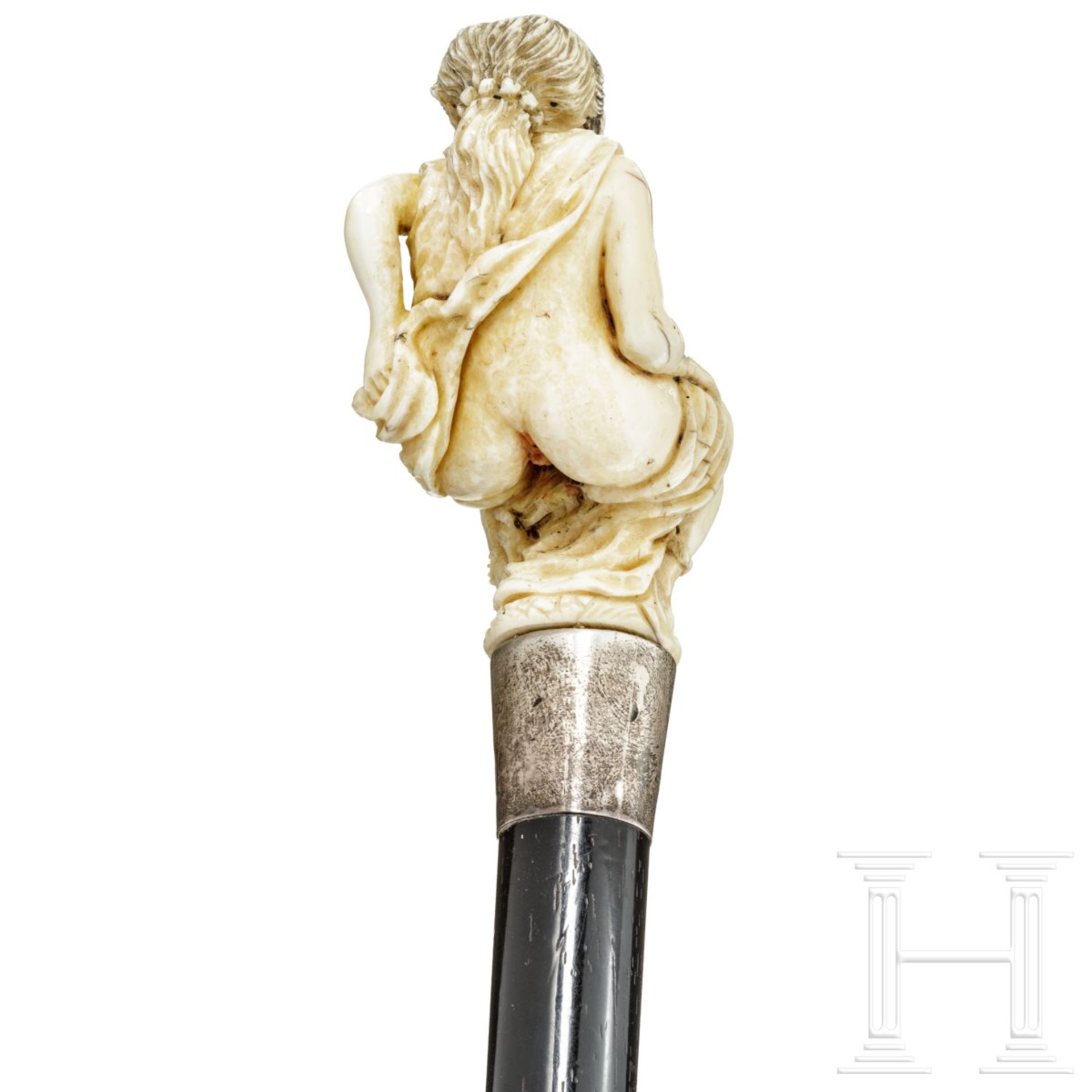 Erotischer Gehstock, England, spätes 19. Jhdt.Knauf aus Elfenbein mit leichter Farbfassung in Form - Bild 5 aus 5