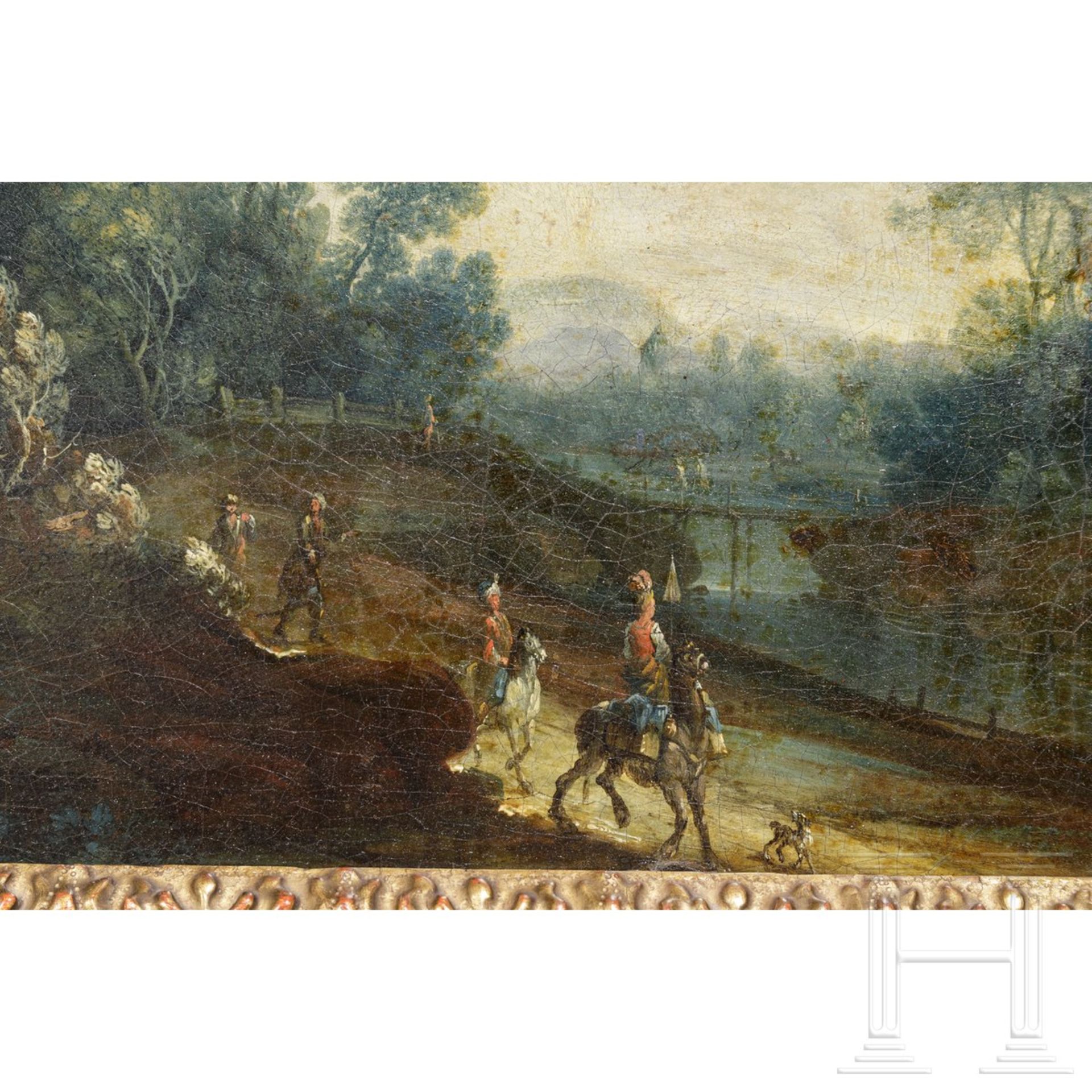 Ein Paar Landschaftsbilder in originalen Barockrahmen, Niederlande, 1. Hälfte 17. Jhdt. Öl auf - Bild 5 aus 7