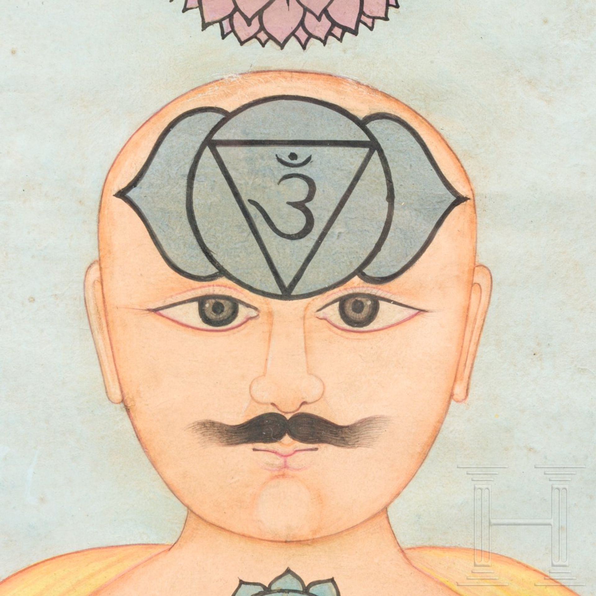 Yogi-Miniatur, Indien, Pahari, 19. Jhdt.Gouache auf Papier. Sitzender Yogi in "Lotus-Position" ( - Bild 3 aus 4