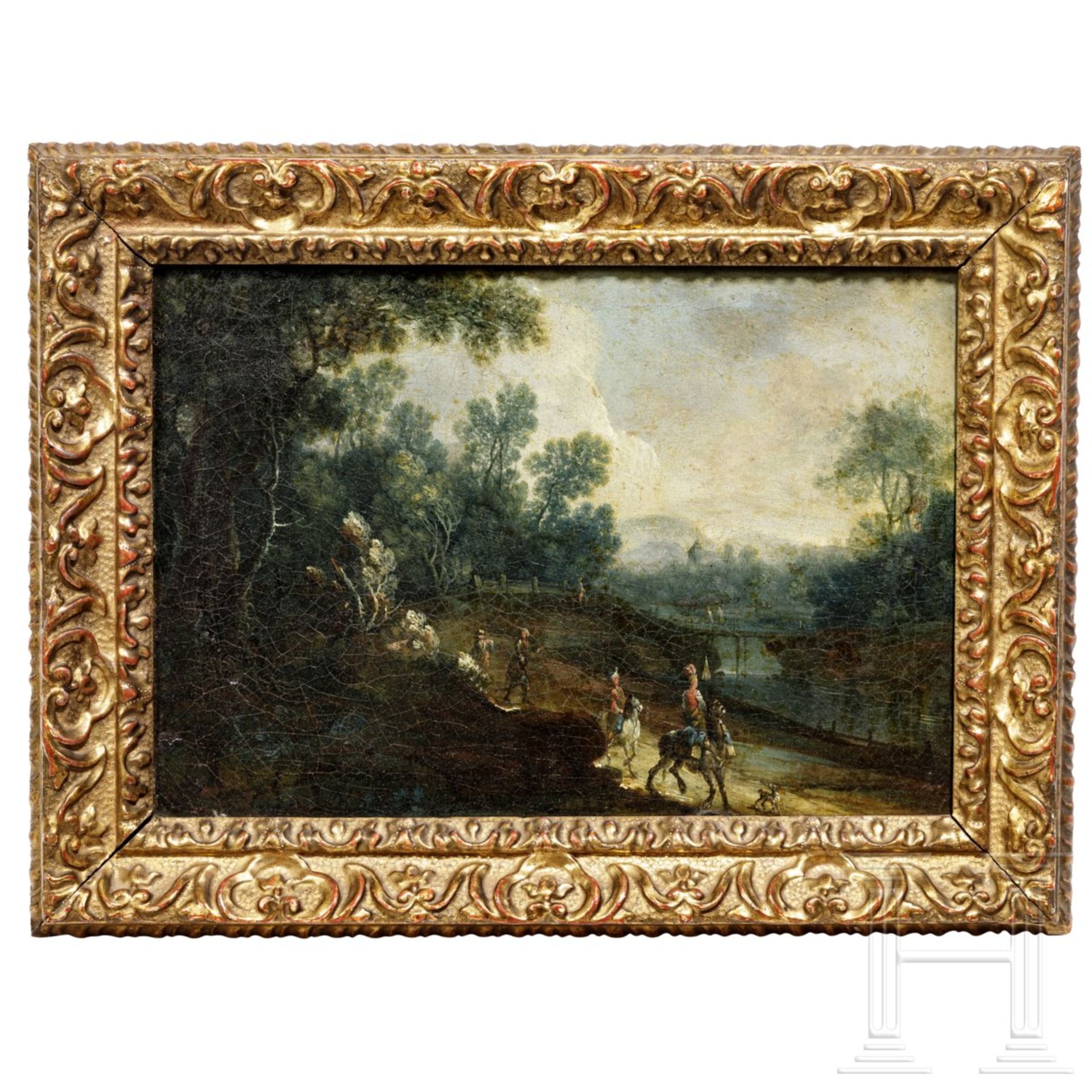 Ein Paar Landschaftsbilder in originalen Barockrahmen, Niederlande, 1. Hälfte 17. Jhdt. Öl auf - Bild 2 aus 7