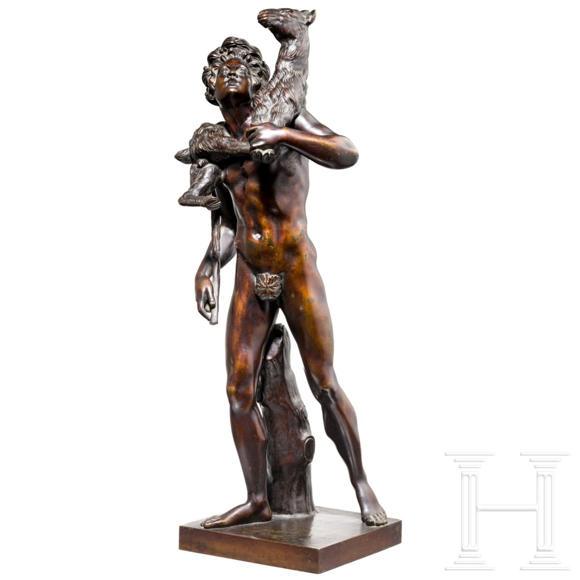 Klassizistische Grand Tour-Skulptur eines Fauns als Hirte, Frankreich, 19. Jhdt.Nach dem Modell