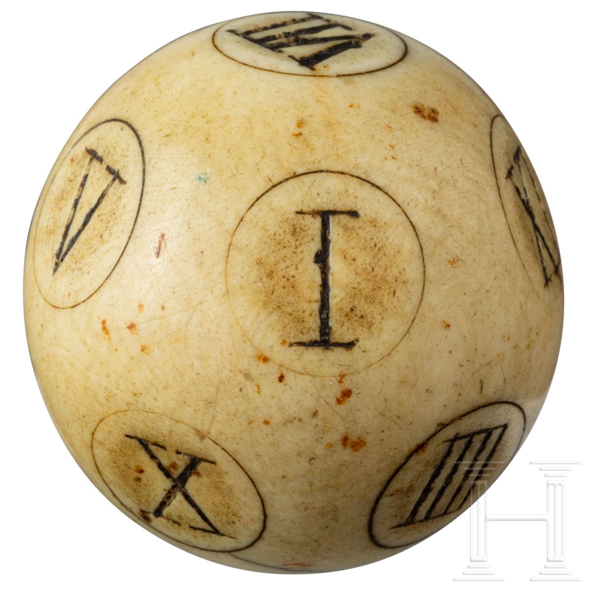 Seltener Barock-Spielball mit römischen Ziffern von I bis XII, England, 18. Jhdt.Massives,