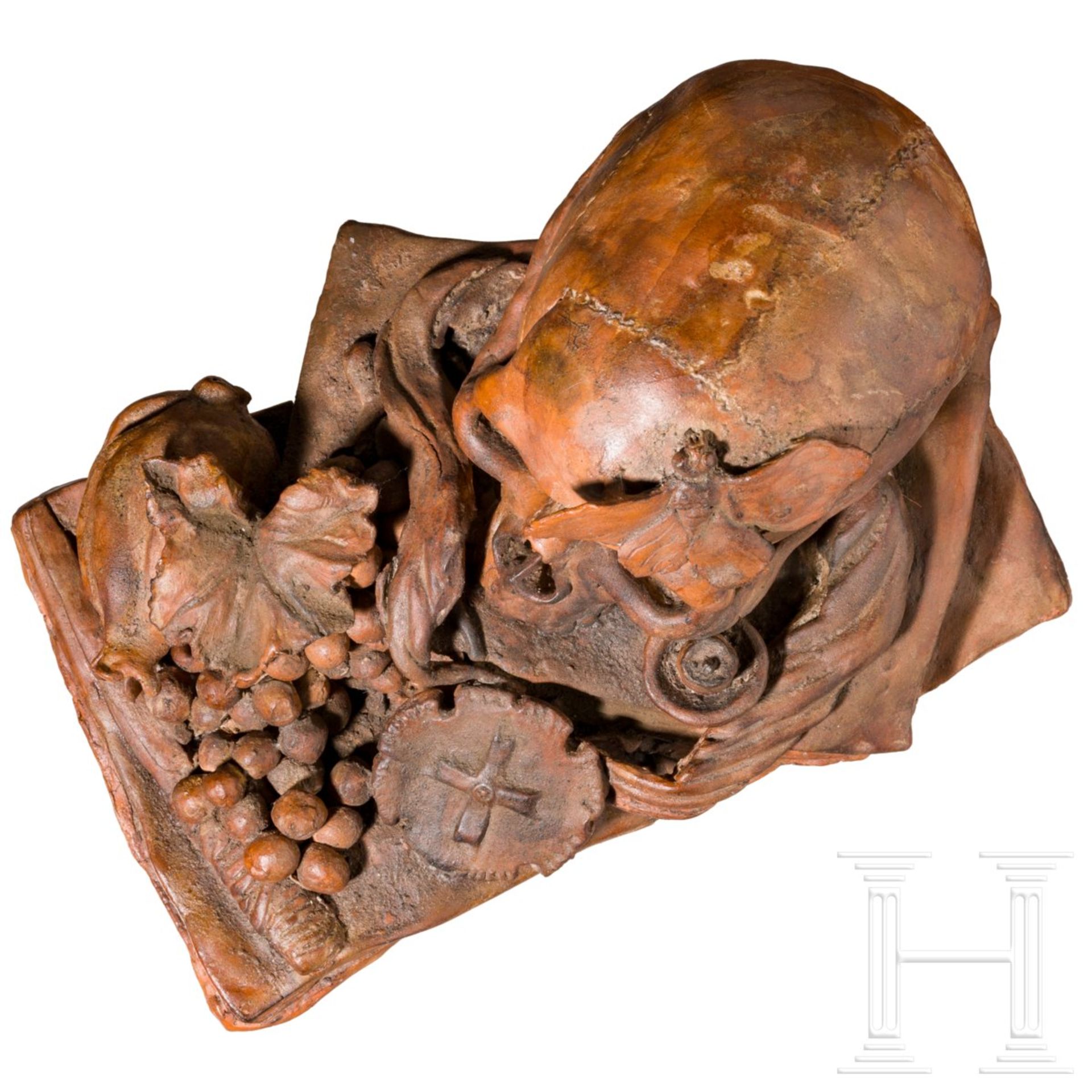 Großes skulptiertes Stillleben als Memento Mori, Italien, 19. Jhdt.Vollplastische, teilweise - Bild 3 aus 3