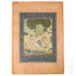Mogul-Miniatur, Indien, 1. Hälfte 19. Jhdt.Gouache auf Papier. Mehrfarbig und detailliert gemalte