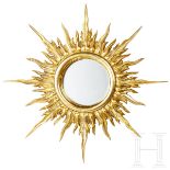 Spiegel in Form einer Sonnenscheibe, Frankreich, 19. Jhdt.Rundes Spiegelglas in vergoldeter