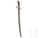 Silbermontierter Jagdsäbel mit Damastklinge, deutsch, 18. Jhdt.Beidseitig am Rücken tief gekehlte