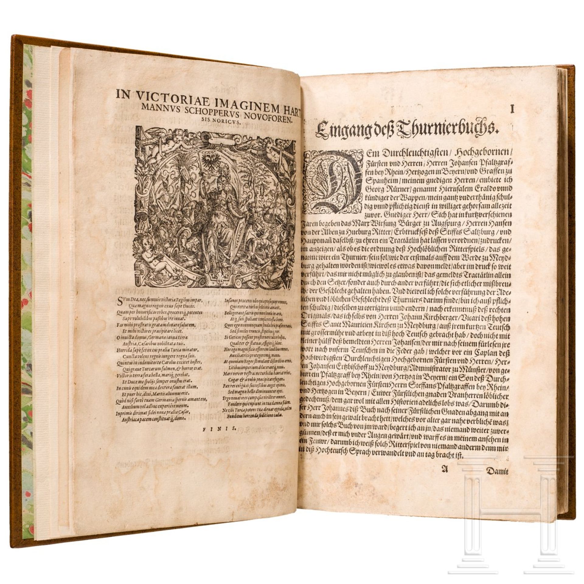 Sigmundt Feyerabend, "Thurnier-Buch", Frankfurt/M., 1578236 römisch paginierte Doppelseiten, - Bild 4 aus 5