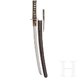 Wakizashi, Japan, um 1660Klinge Shinogi Tsukuri, Chu Kissaki, Torii Zori, Hada verputzt, Hamon und