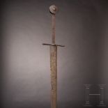 Seltenes zweihändiges Kampfschwert mit schwerer einschneidiger Klinge, deutsch, um 1350 -