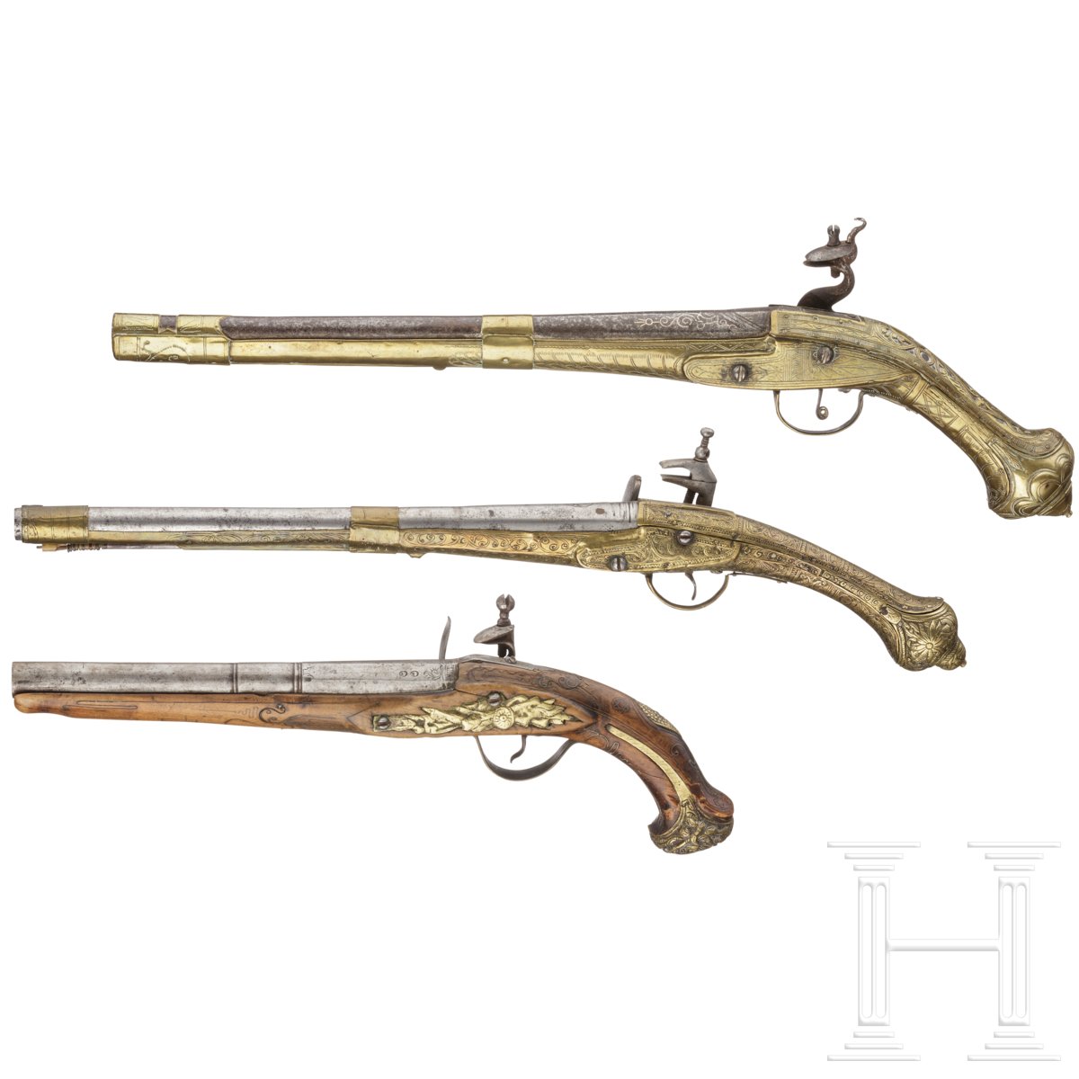 Zwei Miquelet- und eine Steinschlosspistole von Typ Kubur, osmanisch, Griechenland, 19. Jhdt. - Image 2 of 2