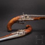 Ein Paar Perkussionspistolen mit feinem Eisenschnitt, süddeutsch, um 1780