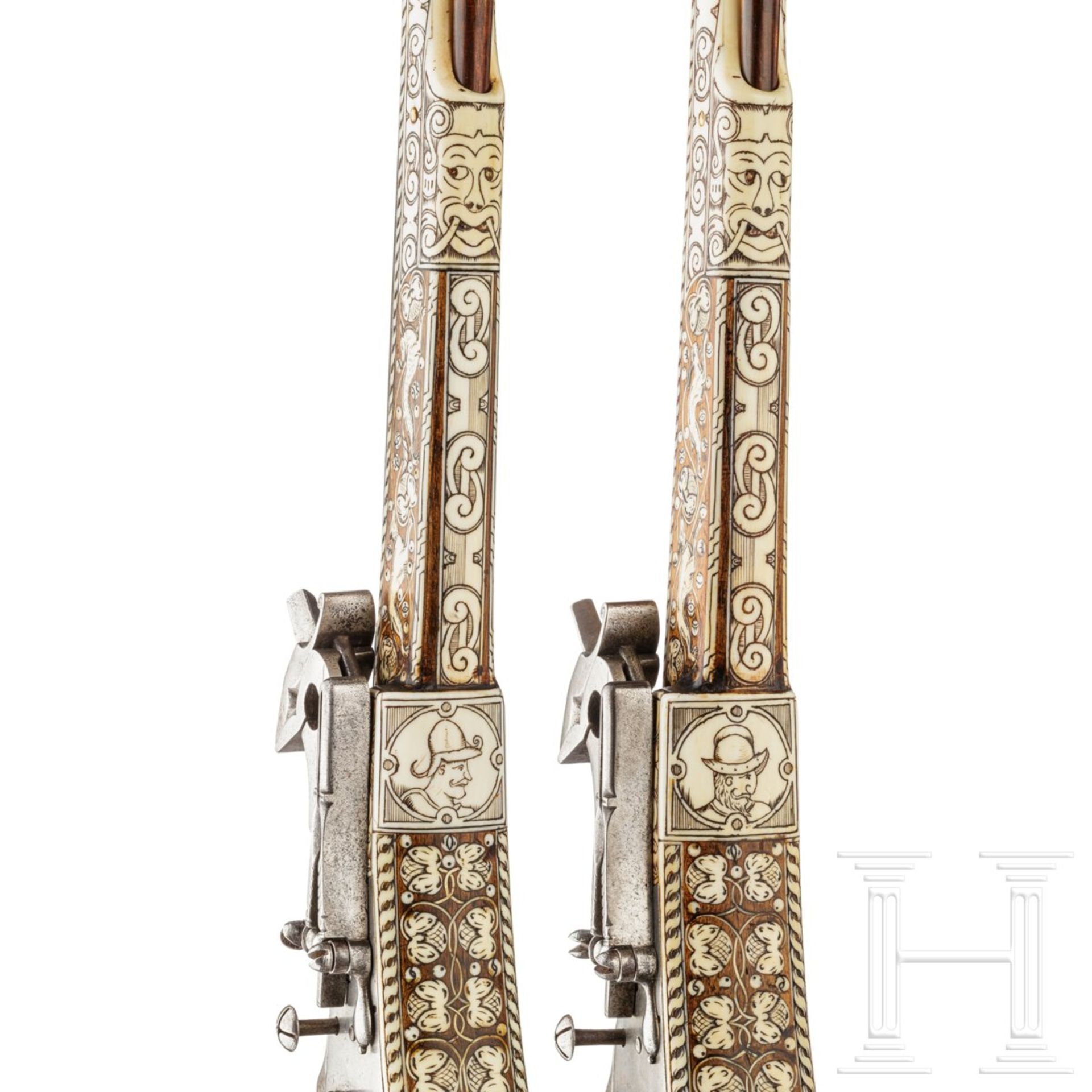 Ein Paar lange Radschlosspistolen, Peter Danner, Nürnberg, - Bild 7 aus 9