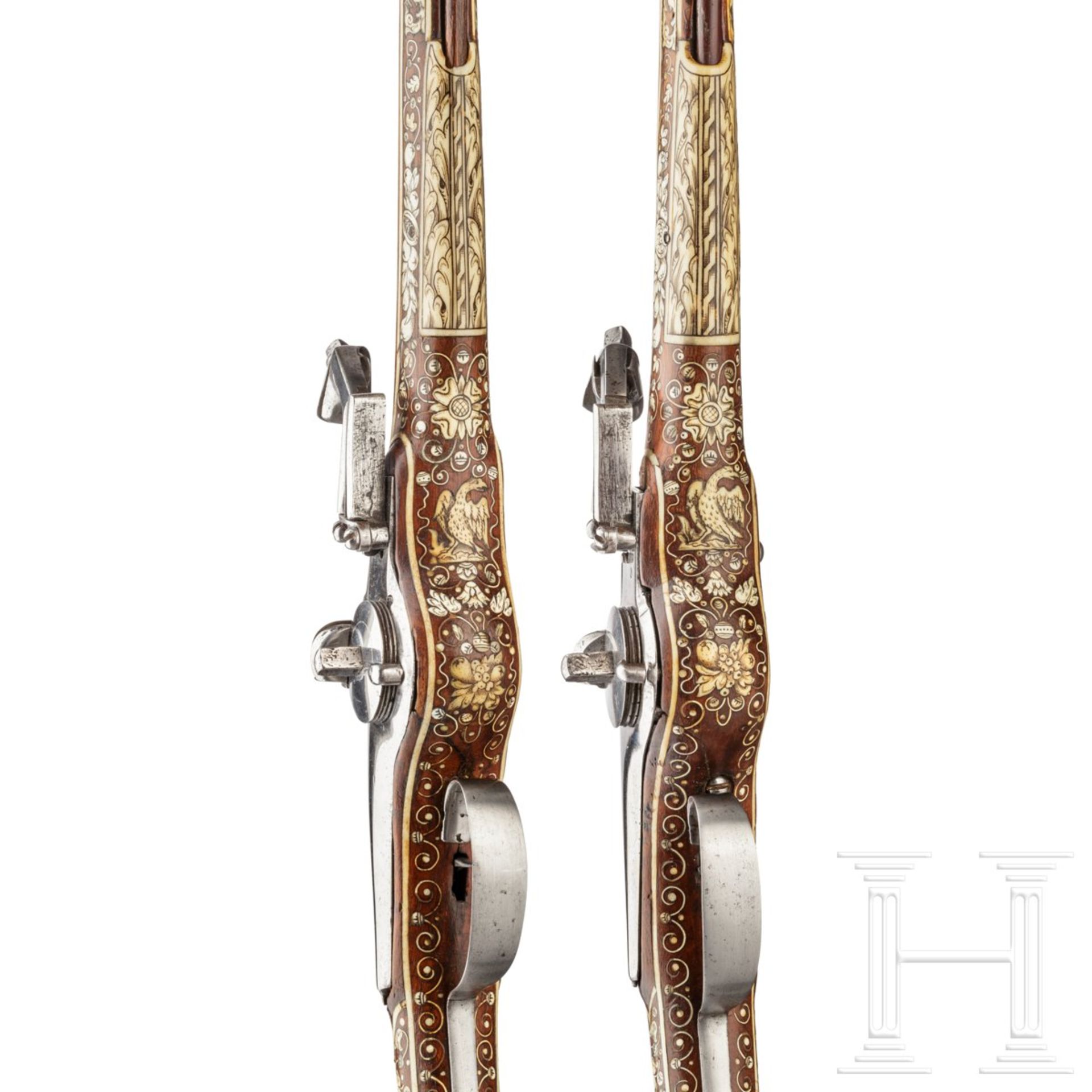 Ein Paar lange, verbeinte Radschlosspistolen, Teschen, um 1630 - Bild 7 aus 8