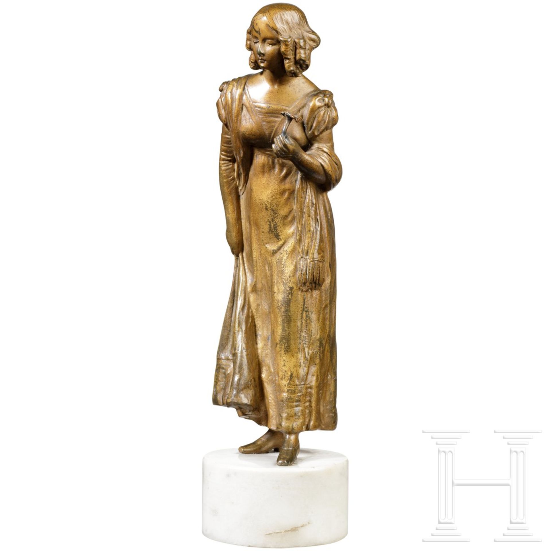 Junge Dame mit Blume, Bronze, um 1900