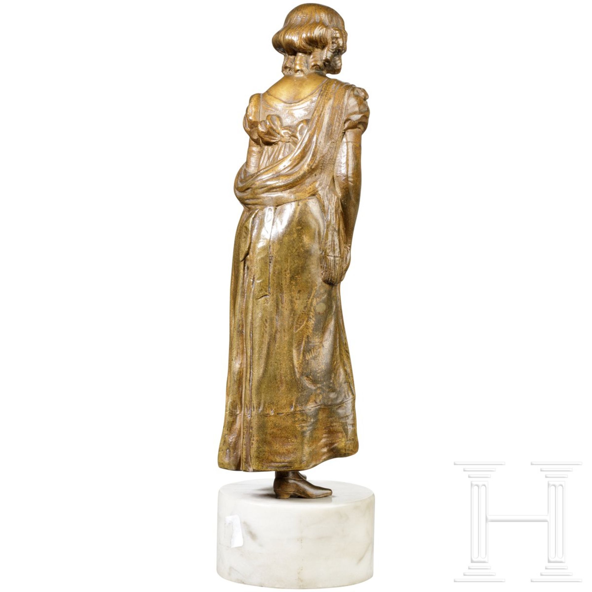 Junge Dame mit Blume, Bronze, um 1900 - Bild 2 aus 2