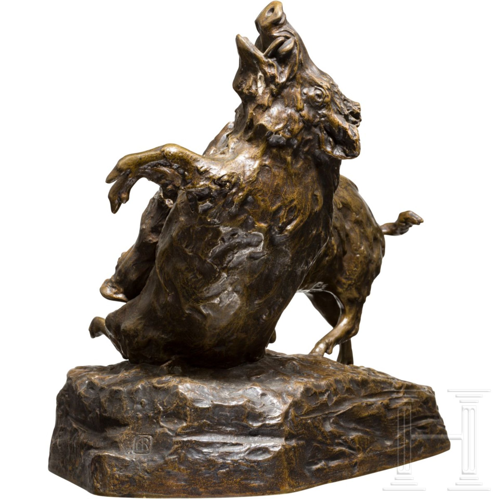 Friedrich Gornik (1877 - 1943) - Bronzeskulptur "Kämpfende Keiler" - Image 2 of 4
