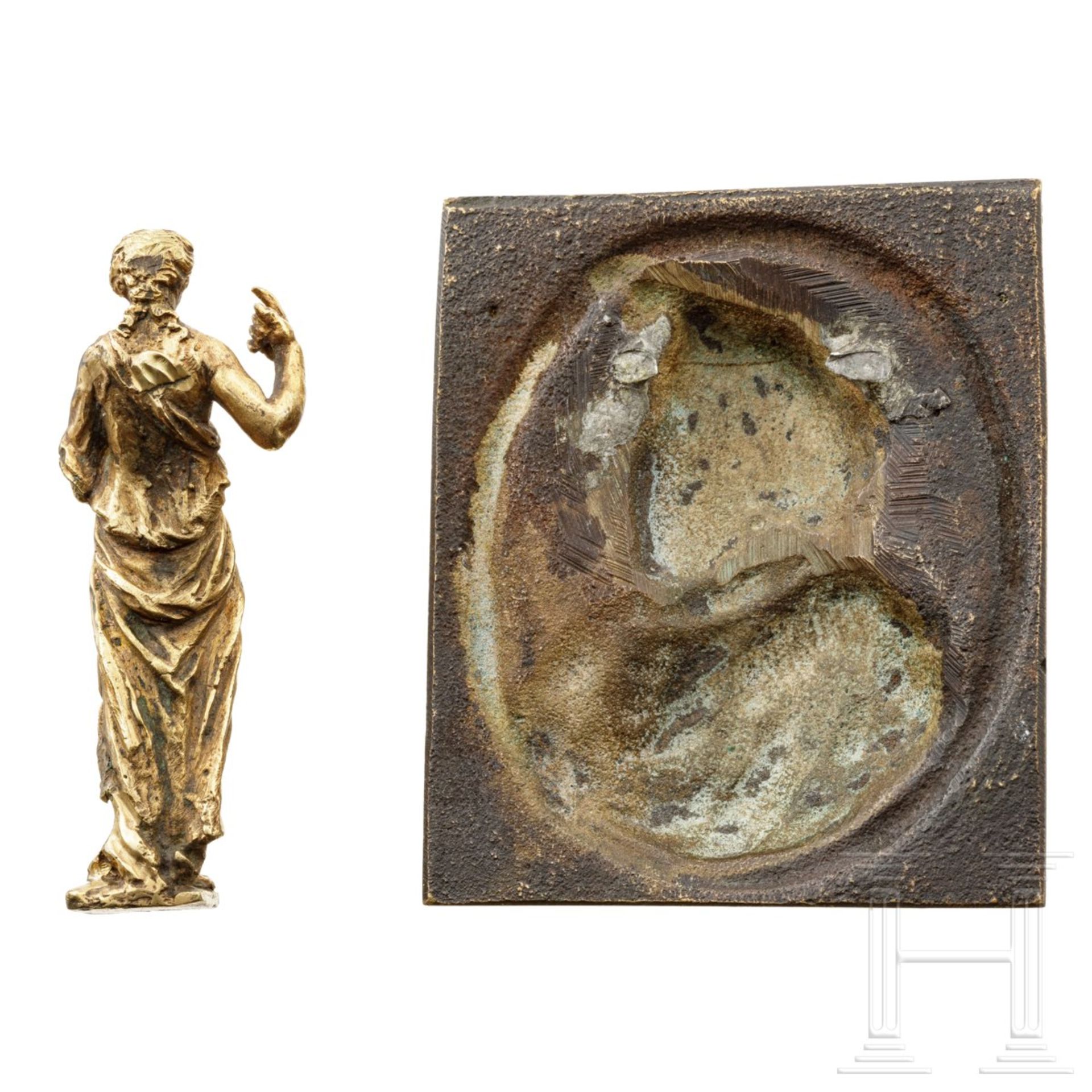 Bronzeplakette und Figur, deutsch, 17. Jhdt. - Image 2 of 2