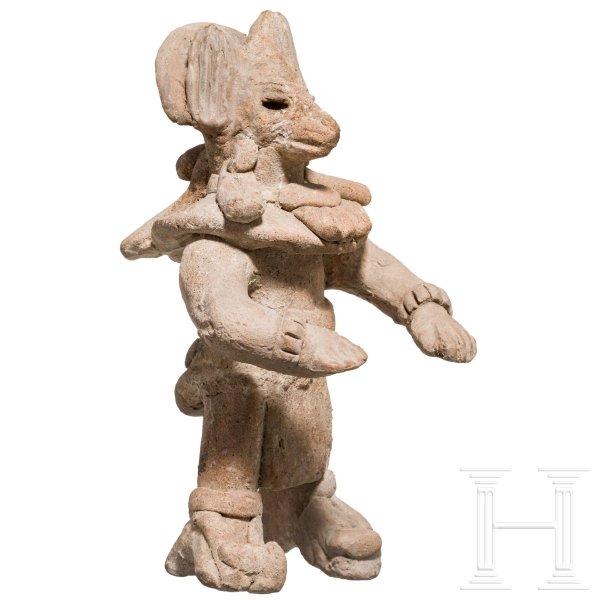 Seltene Terrakottafigur mit Koyotenmaske, Mexiko, Veracruz, ca. 900 - 1200 n. Chr. - Image 2 of 5