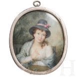 Miniatur einer jungen Dame, mit Silberrahmen, England, um 1800