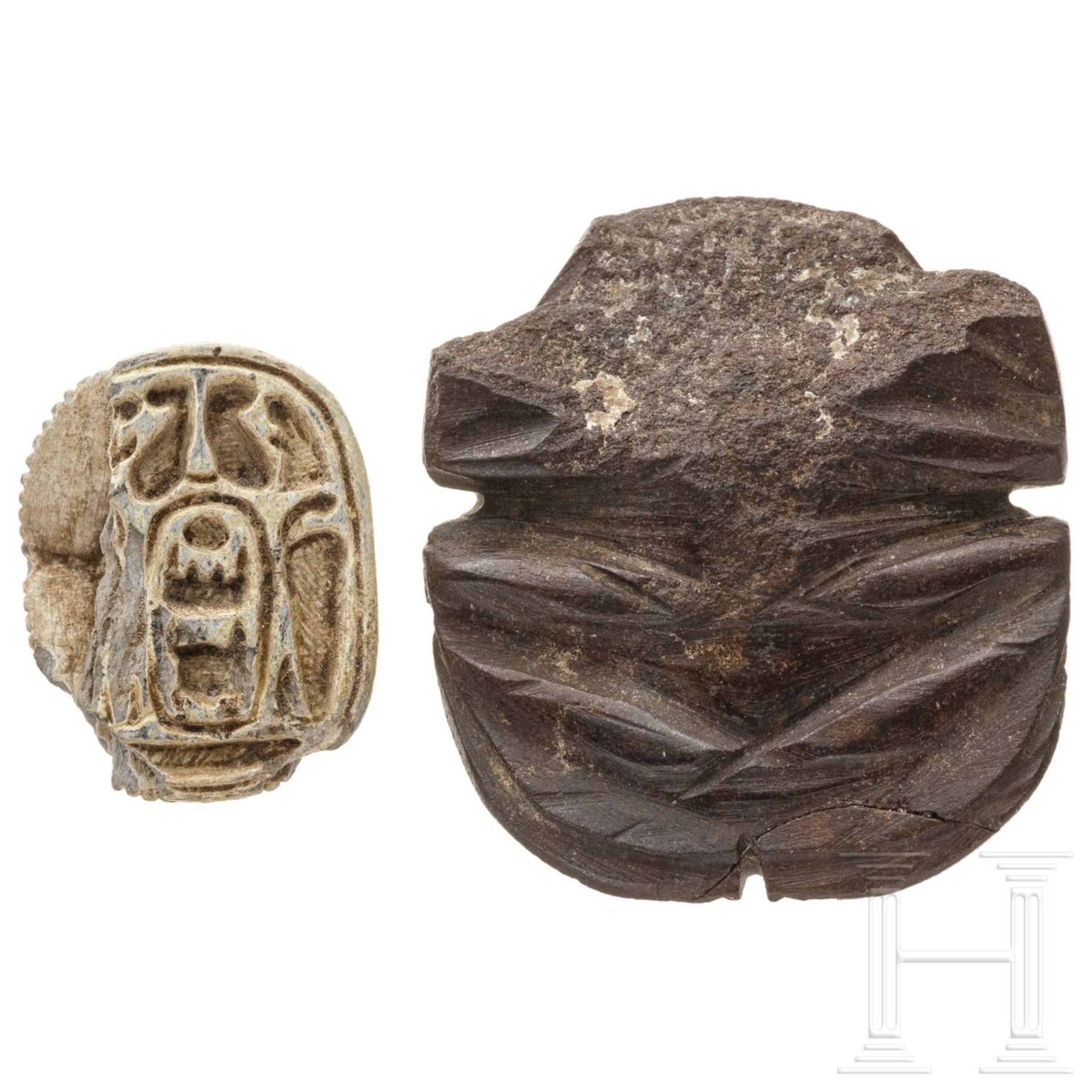 Zwei Skarabäen, Ägypten, 2. - 1. Jtsd. v. Chr. - Image 3 of 3