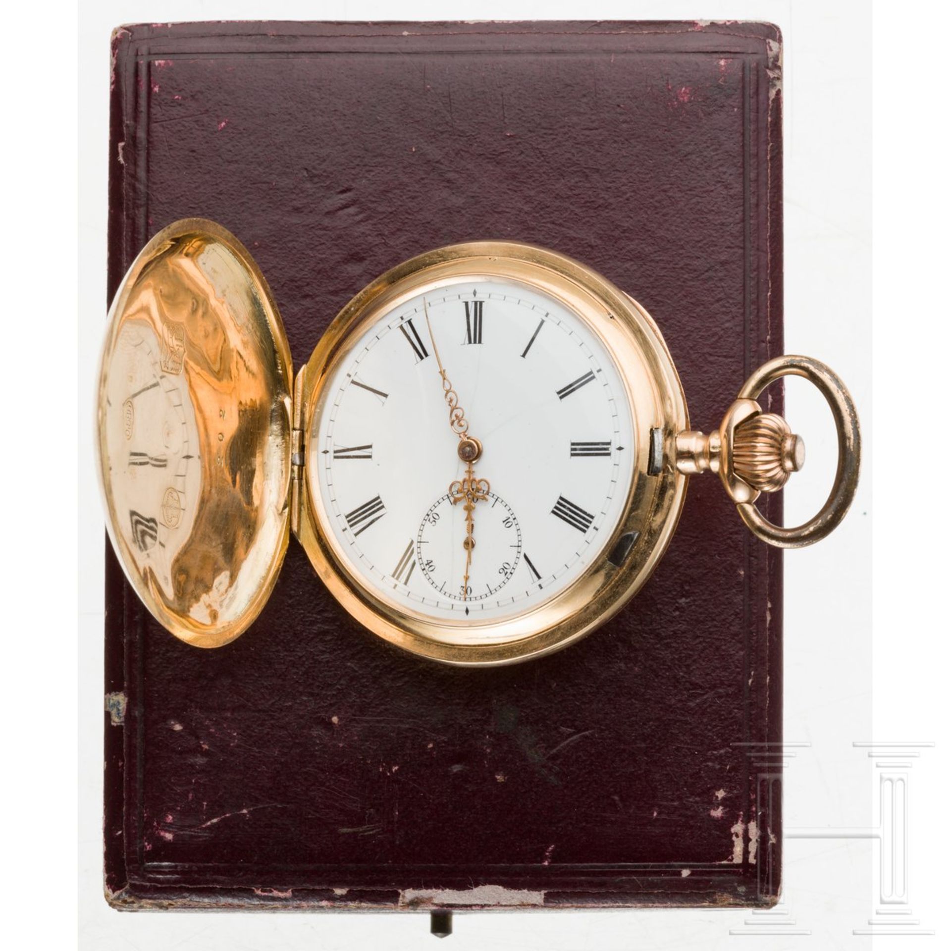 Goldene Taschenuhr (14 KT) im Etui, deutsch, um 1900