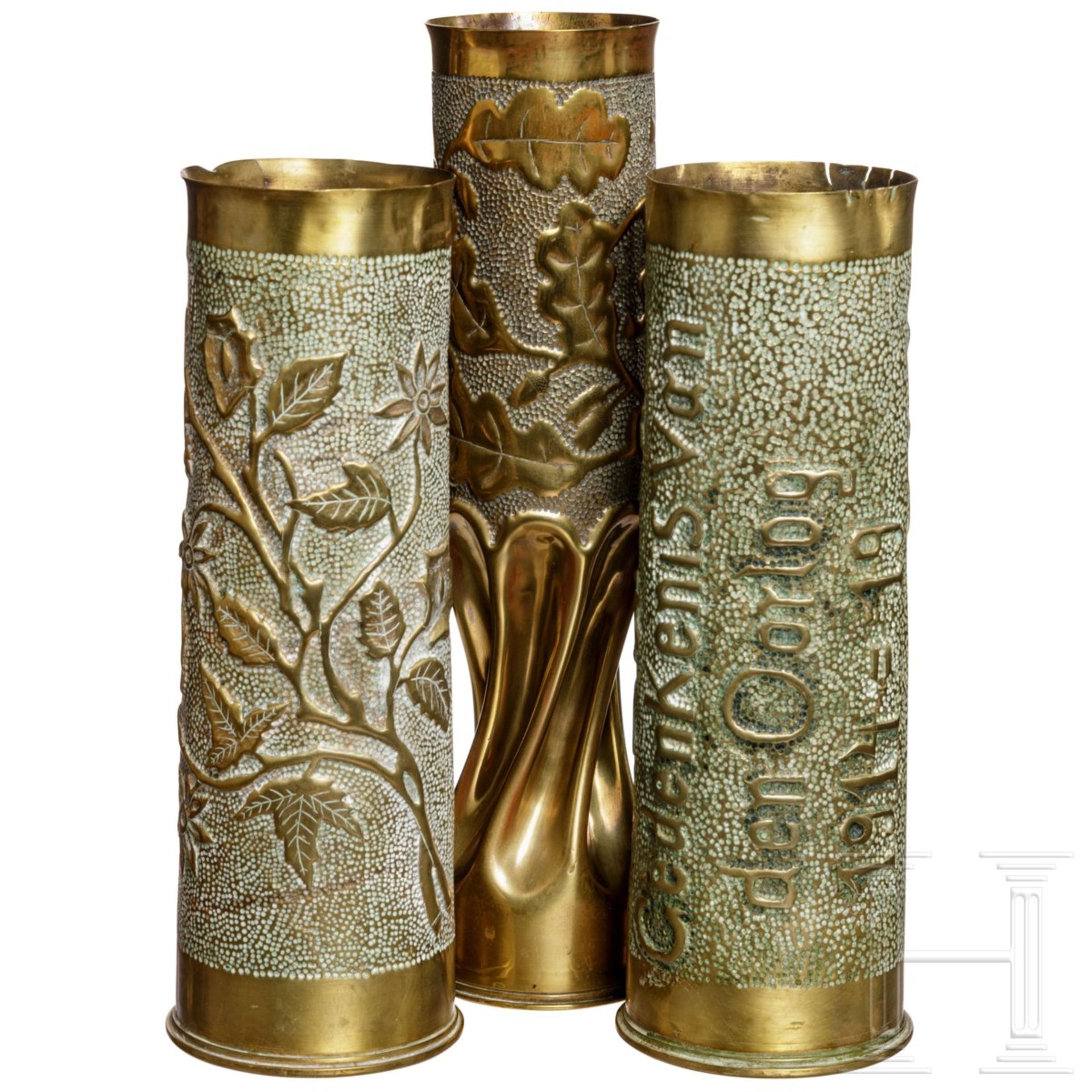 Fünf Vasen aus Granathülsen, Frankreich und Belgien, 1. Weltkrieg - Bild 2 aus 3