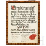 Adolf Hitler - Ehrenbürgerbrief der Stadt Babenhausen in Hessen