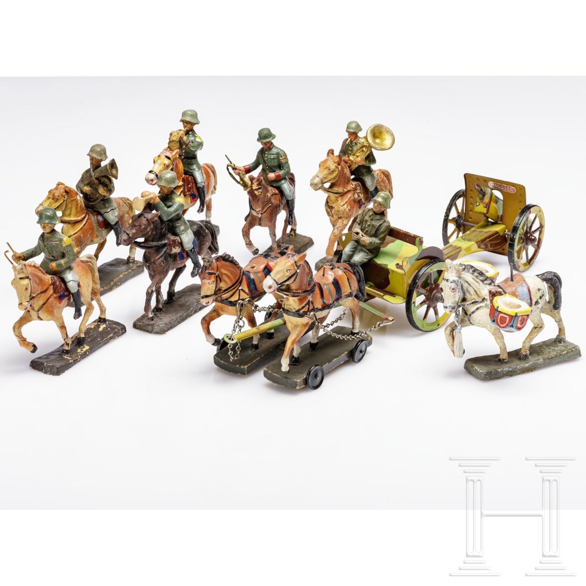 20 Elastolin-Soldaten und Musiker zu Pferd, 30 Einzelpferde und ein Gespann - Bild 2 aus 2