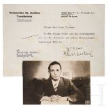 Joseph Goebbels - Autograph auf Foto-Postkarte, dazu Übersendungsschreiben 1935