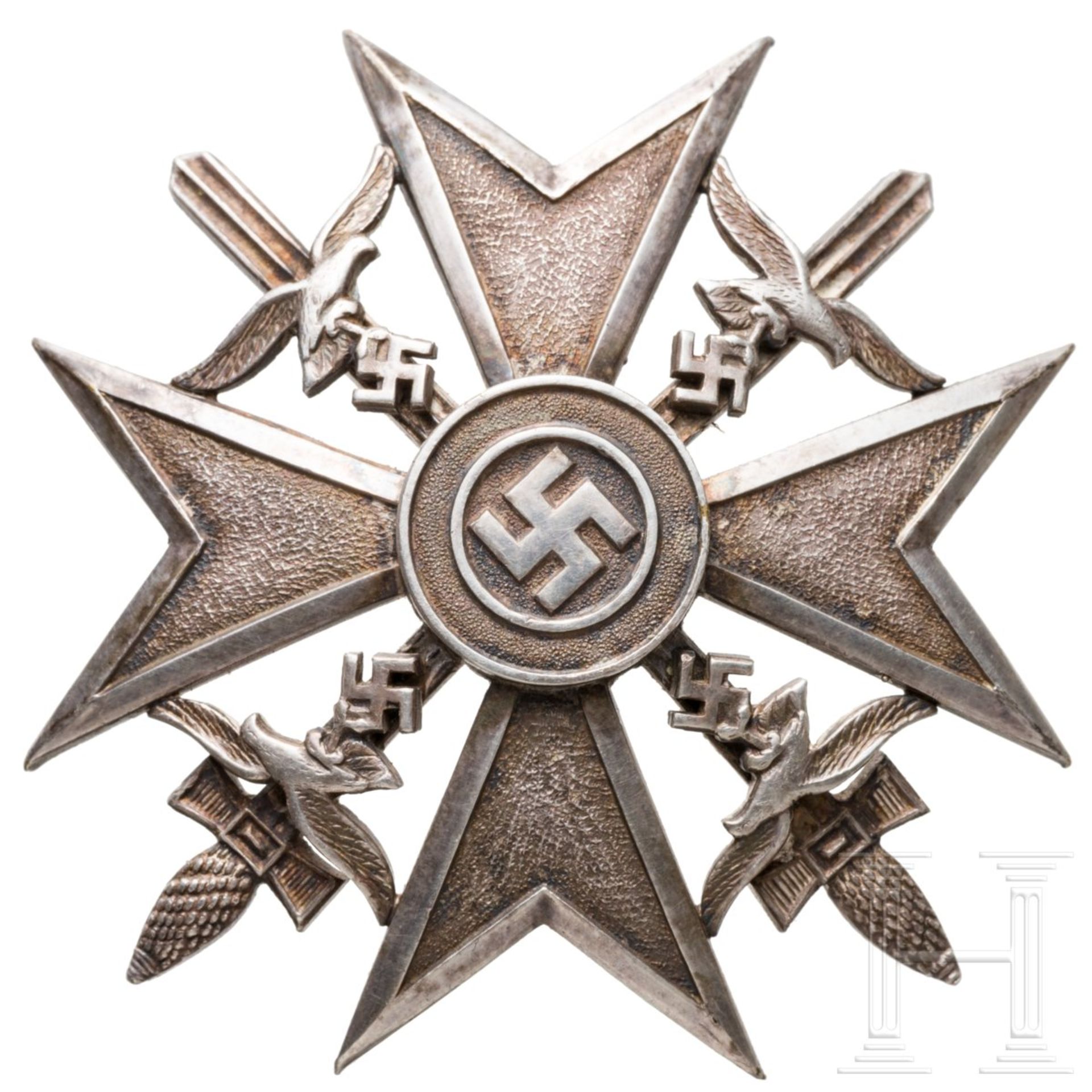 Spanienkreuz in Silber mit Schwertern, dazu Verleihungsurkunde - Bild 2 aus 3