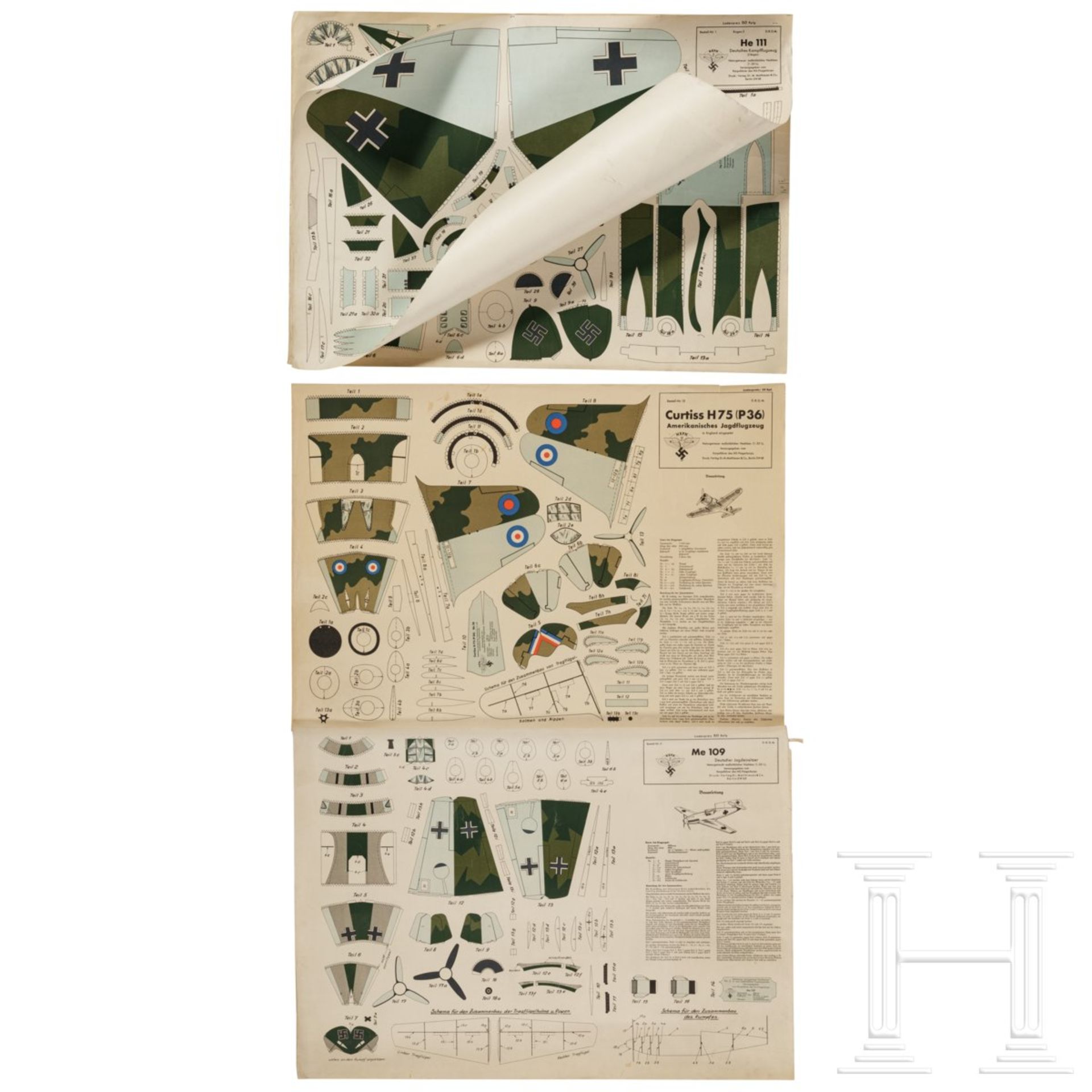 Modellbaubögen für Flugzeuge im 2. Weltkrieg, Landkarten Russland, dabei Stalingrad - Bild 2 aus 2