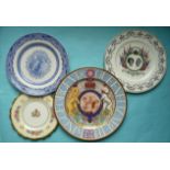 George VI: a large plate by Copeland, three other plates