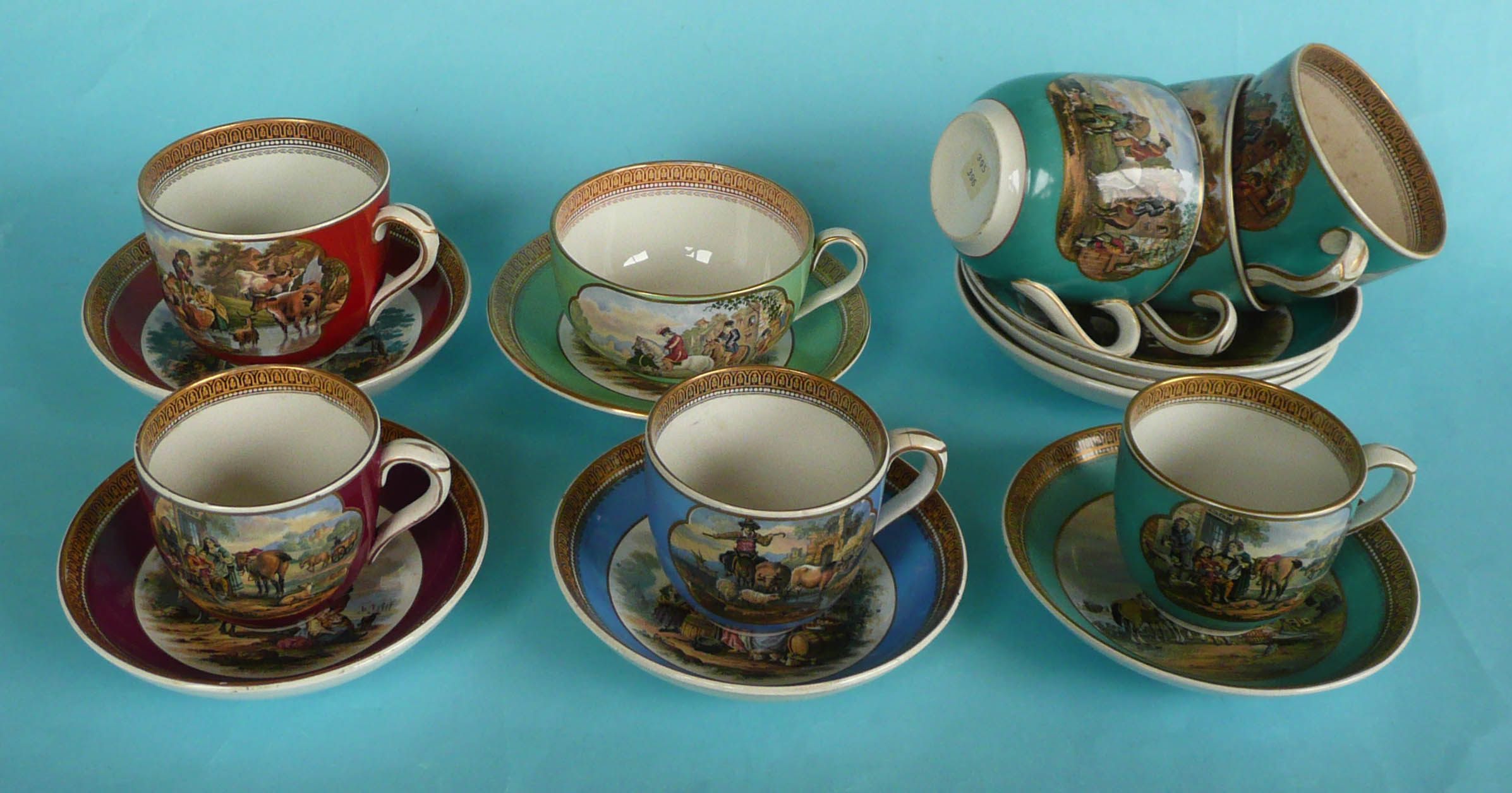 Eight assorted cups and saucers (16)