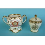 Elizabeth II: a Paragon twin handled vase, a Spode sucrier and cover, a Royal Crown Derby dish